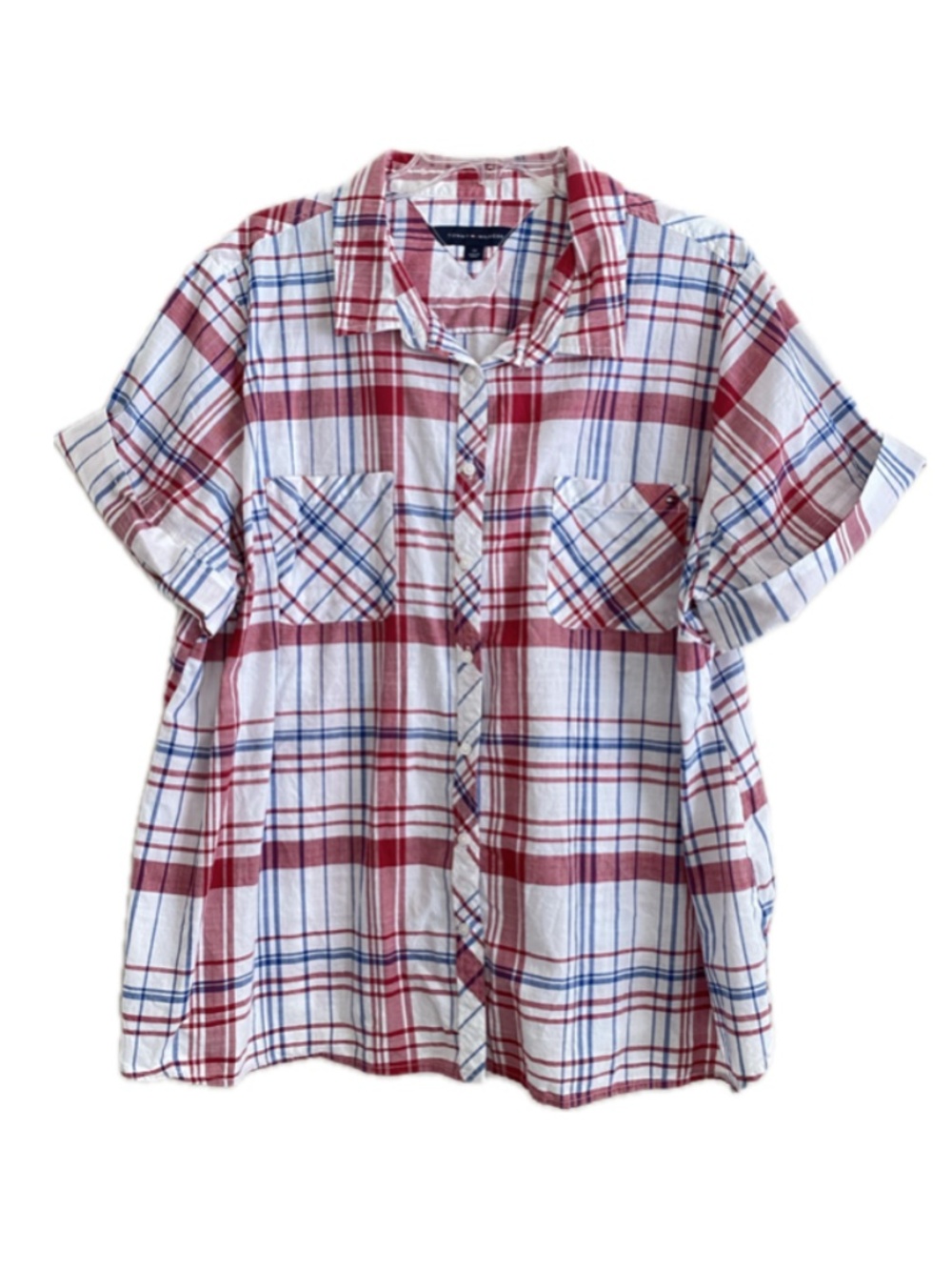 Tommy Hilfiger Women's Short-Sleeve Plaid Button-Down Shirt Size: 2X